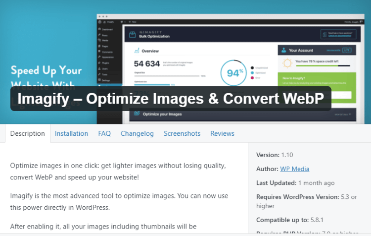 Imagify wordpress image optimization